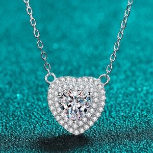 Sterling Silver Moissanite Heart Pendant Chain Necklace